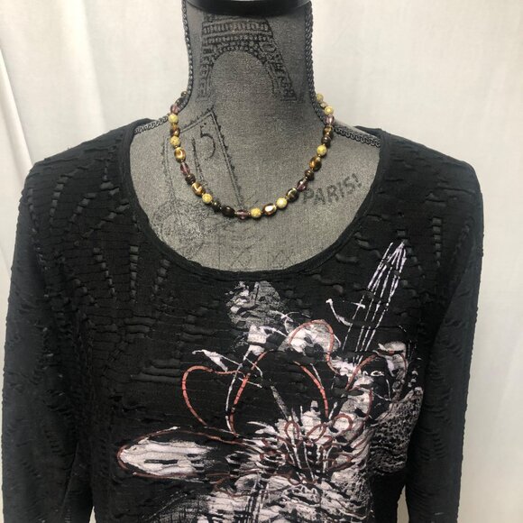 Christopher and Banks Top Womens Size Large Black Flower Textured Lined Shirt - Picture 2 of 6